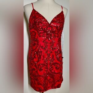 JOVANI 05733A | Mini Cocktail Sequin Dress | Red | Women’s 14